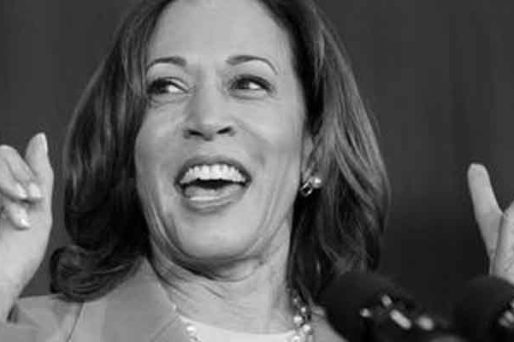 Kamala Harris pointing up