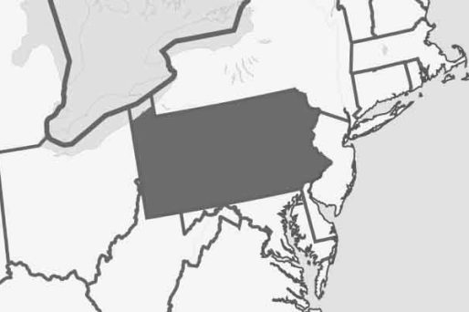 black and white image of PA highlighted on a map of the northeastern USA