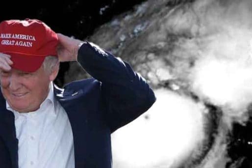 Trump weathering Hurricane Milton with a MAGA hat