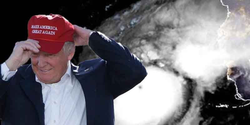 Trump weathering Hurricane Milton with a MAGA hat