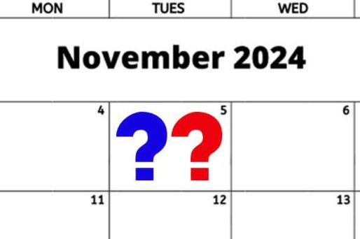 red and blue question marks on the November 5th calendar date for 2024